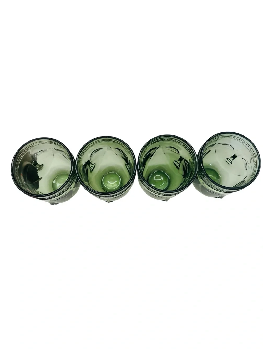 Green Sculpted Face Glass Drinking Glass Tumblers - Set of 4